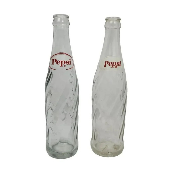 VTG Lot of 2 PEPSI COLA Glass Bottle Swirl 10 Fl Oz Authentic Soda Pop Red White - Picture 1 of 8
